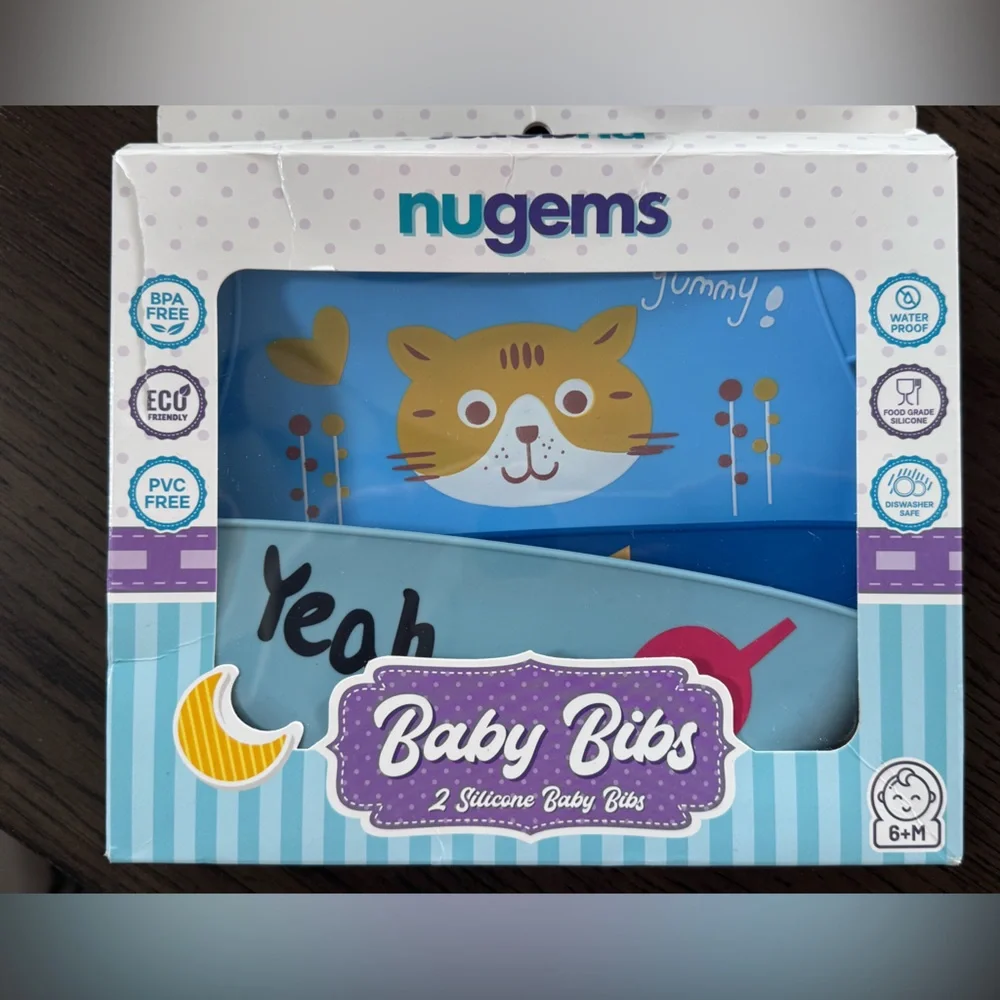 BRAND NEW Nugems Silicone Baby Bibs Set - 2 Pack Blue and Light Blue